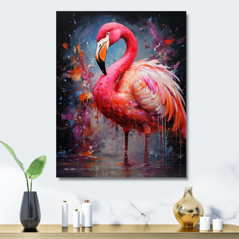 Fuchsia flamant rose intense Artdeco - animaux flamant rose, décoration murale en métal, H 20 po x l 12 po