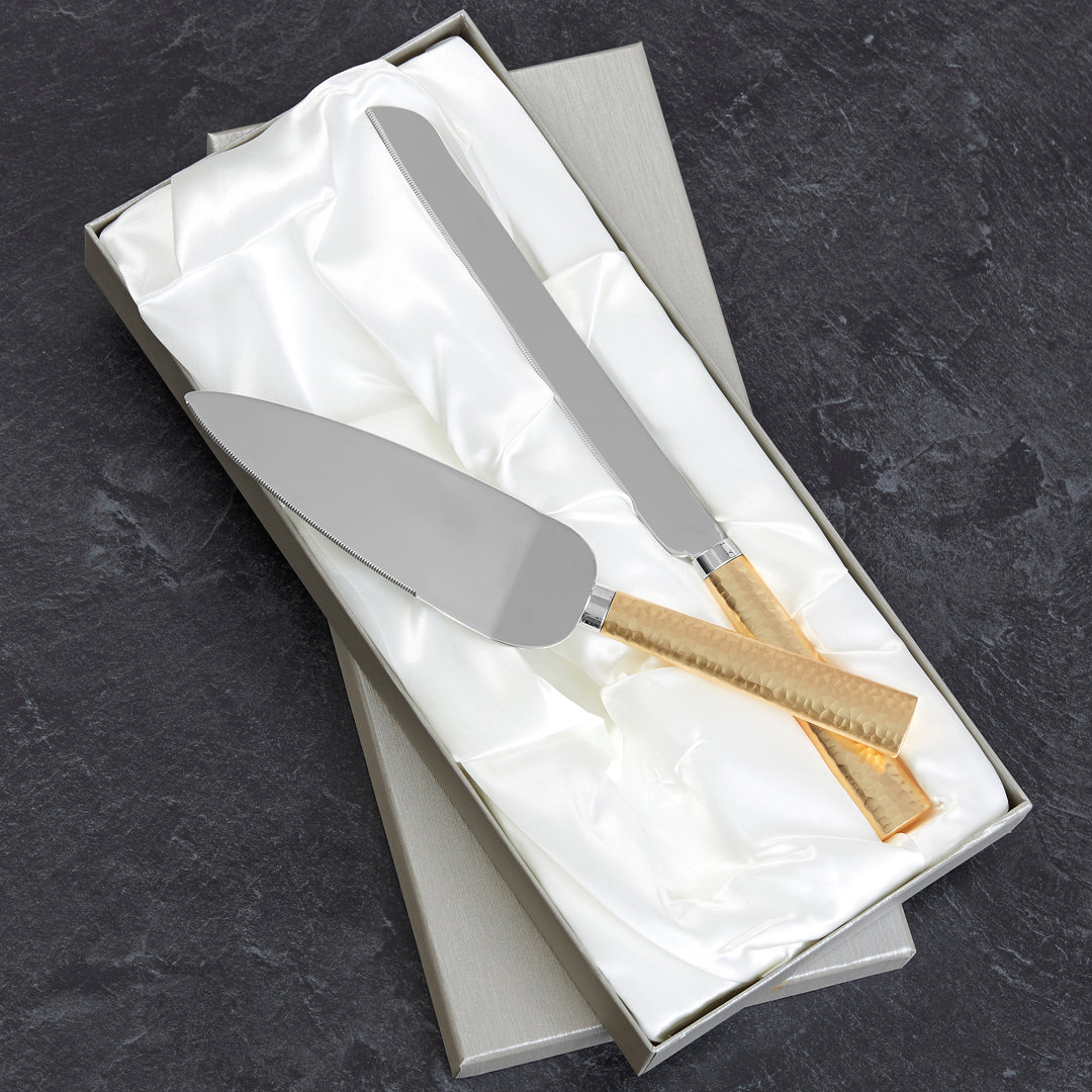 Gold Hammered Engraved Cake Serving Set Personalization Mall
