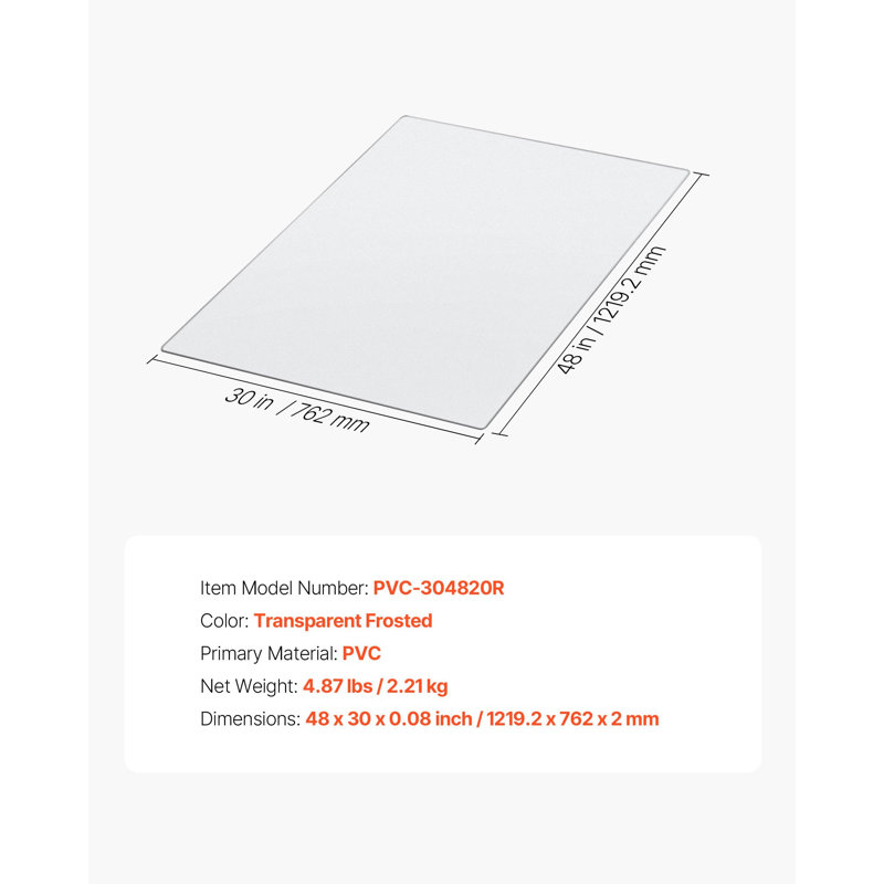 Tapis de chaise, tapis de chaise de bureau transparent de 30 po x 48 po pour les planchers durs, protecteur de plancher pour chaises roulantes, antidérapant et facile à nettoyer, tapis à glissement lisse sous le bureau pour la maison (rectangulaire)