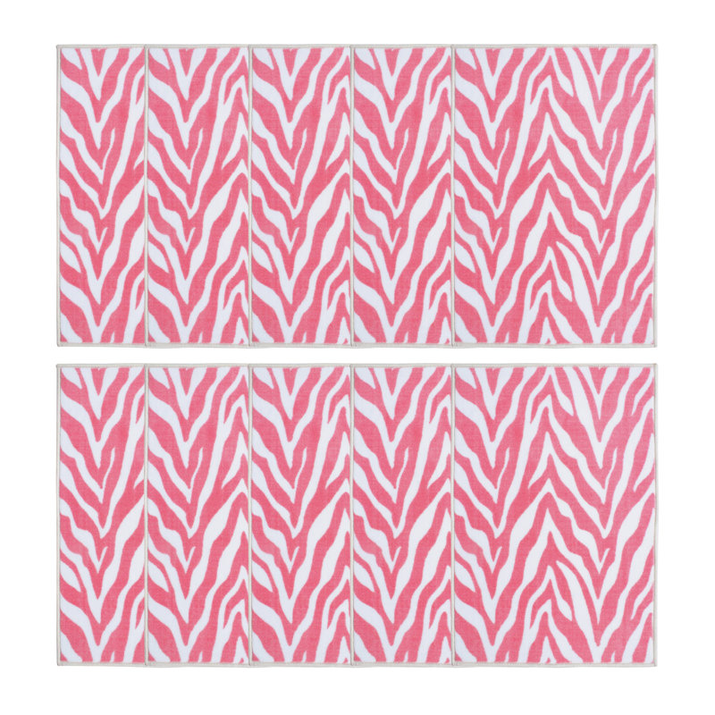 Ensemble de tapis touffetés en nylon rose / blanc Barbarba, Rectangle 1 pi 5 po x 2 pi 2 po