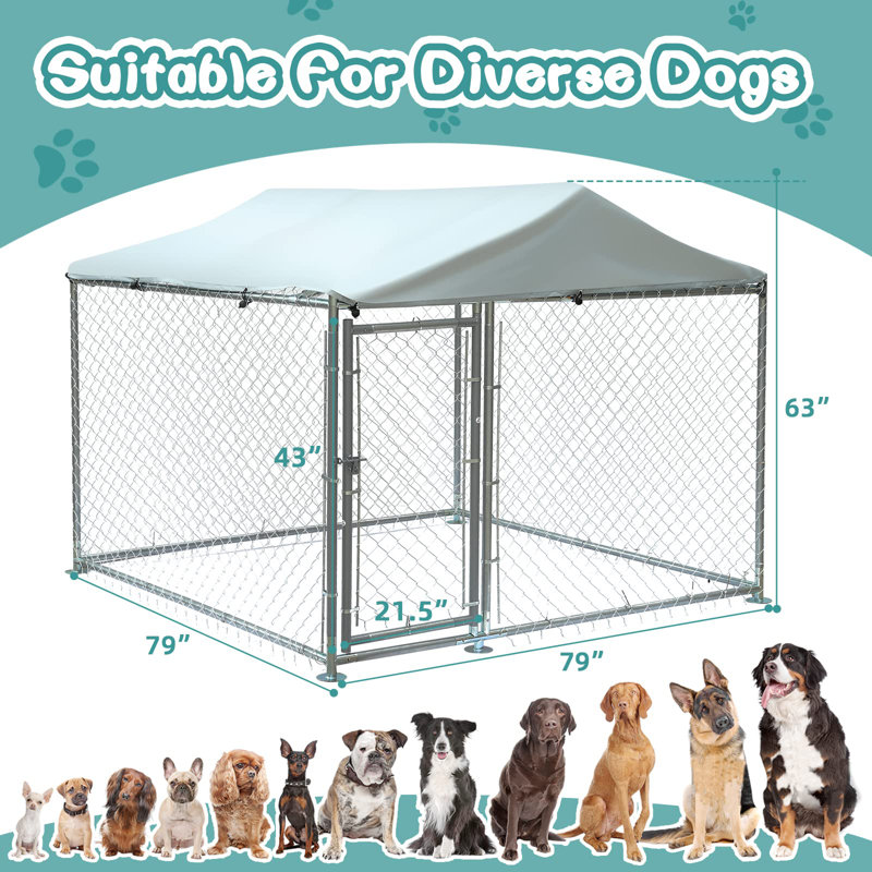 Large Galvanized Steel Outdoor Dog Kennel with UV-Resistant Cover