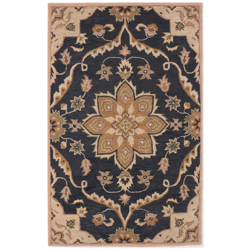 Calliann Hand Tufted Wool Eco-Friendly Area Rugs - Rectangle, Charcoal Color, Oriental Design, High Pile Thick Handmade Anti Skid Area Rugs for Living Room, Bed Room