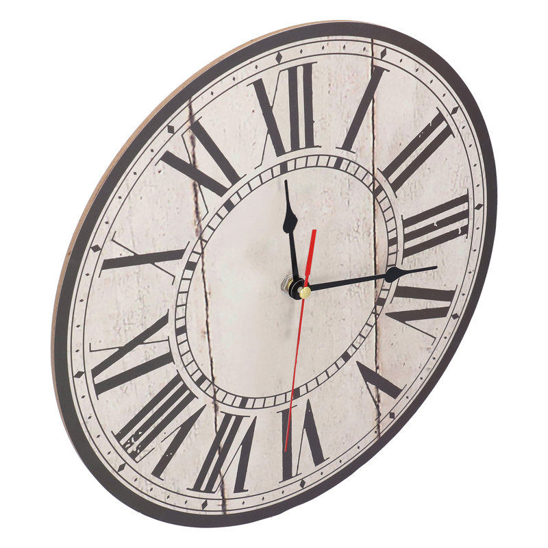 Horloge murale silencieuse de style rétro vintage en bois, ronde, avec chiffres romains, pour la maison, la cuisine, le bureau ou l'école.