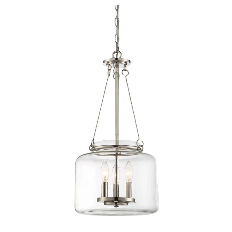 Lustre de type lanterne en forme de bocal à trois lumières Gullerson, Nickel poli