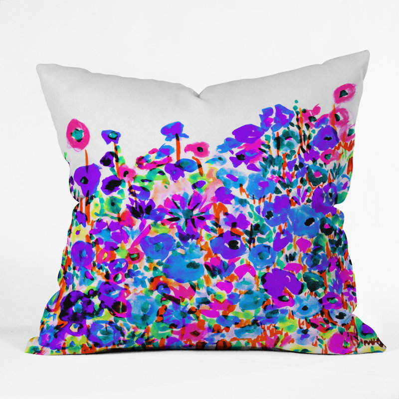 Coussin décoratif intérieur/extérieur à champs floral amy sia, 16 po x 1 po, Mauve / Bleu
