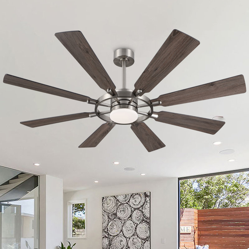 Antoinesha Ceiling Fan with LED Lights, Nickel, 72", Wood Grain