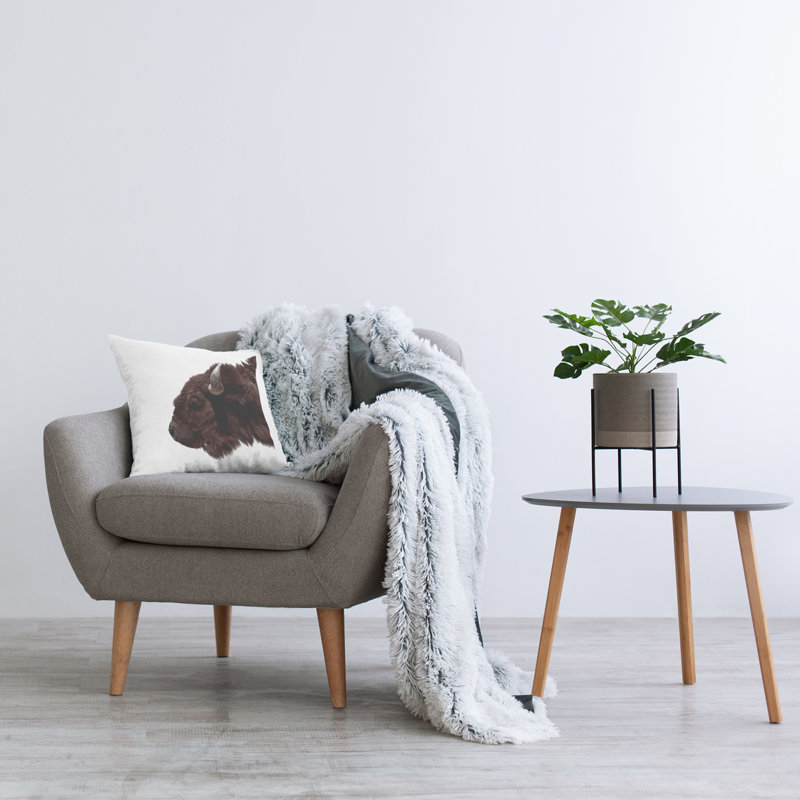 Conception de coussin décoratif bison sur fond blanc par Elephant Stock