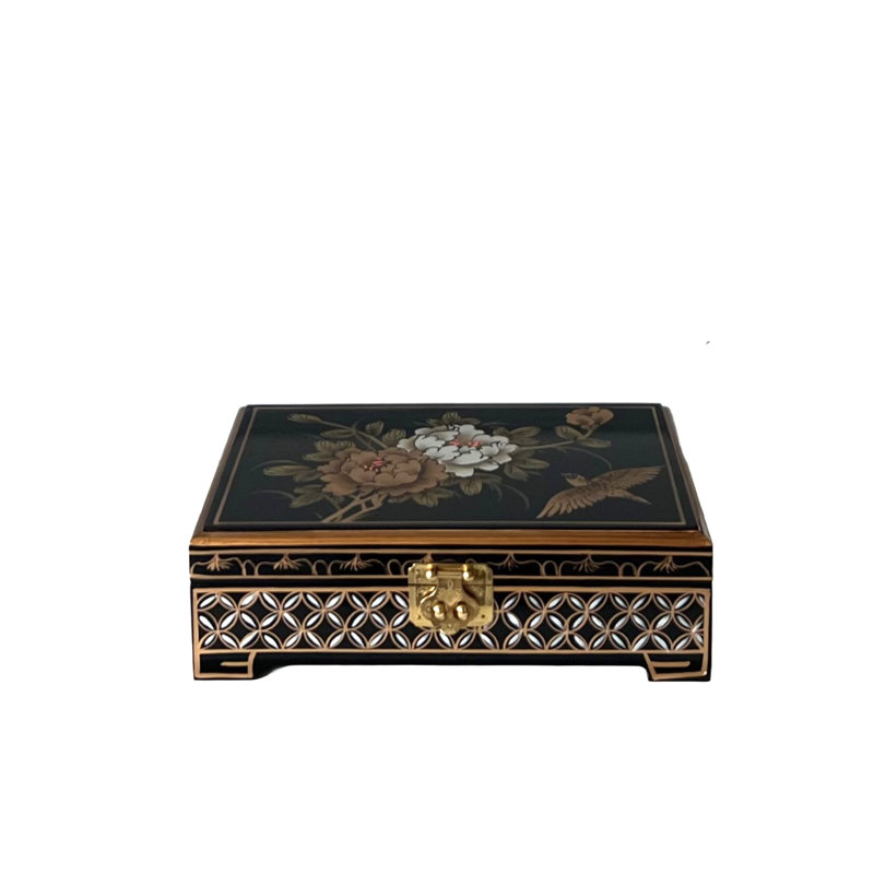 Hand Painted Flower and Bird Jewellery Box, White
