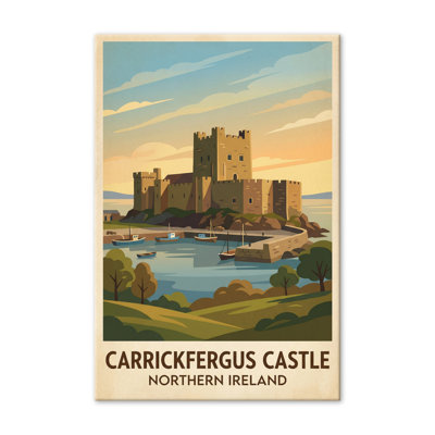 Carrickfergus Castle, Northern Ireland - Romantic Coastal Castle Travel Poster. Giclee Print On Wrapped Canvas. Wall Art, Home Decor - Castles & Palaces, Northern Ireland - Wrapped Canvas Print