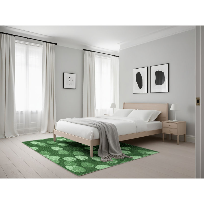Tapis vert/bleu foncé à motifs, Rectangle 5 pi x 7 pi