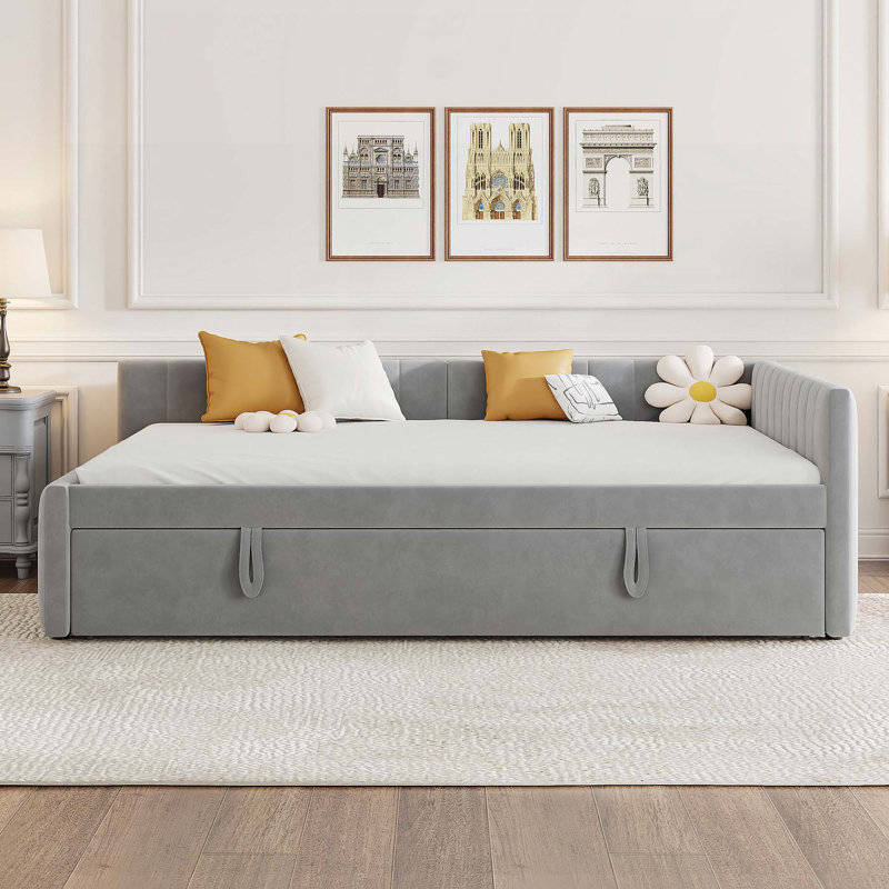 Full-Size Upholstered L-Shaped Daybed with Pull-Out Twin Trundle, A Versatile and Comfortable Sleeping Solution for Any Room