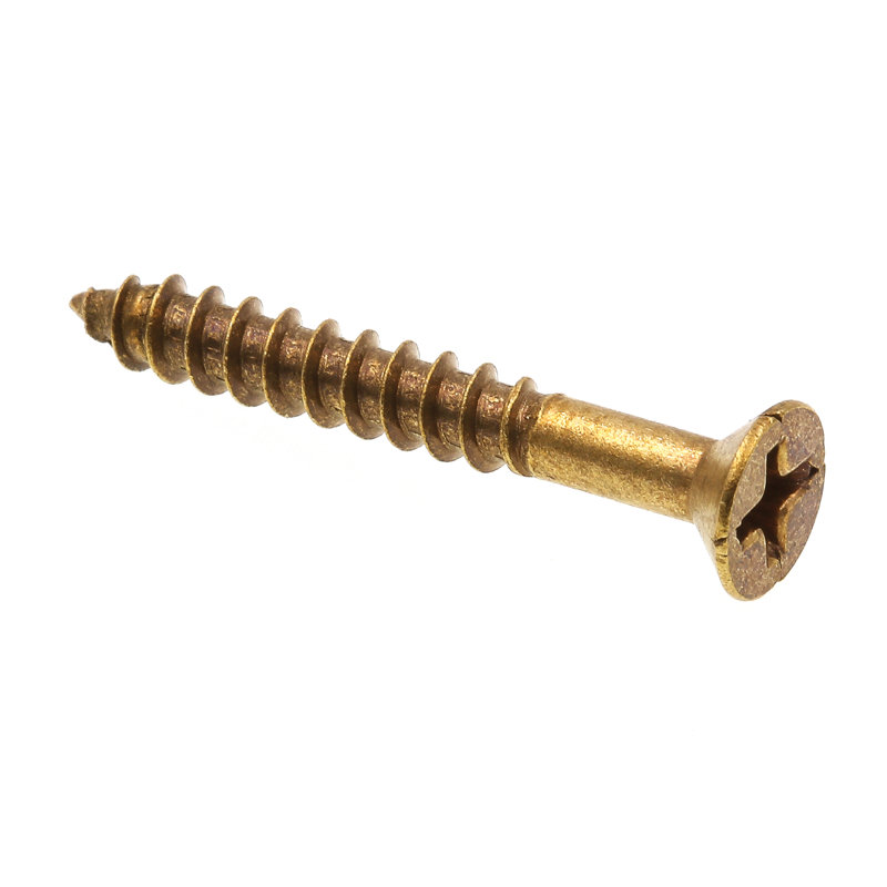 Vis à bois, tête plate, embout cruciforme, n ° 8 x 1 1/4 po, laiton massif (paquet de 25), H 3,9 po x l 4,35 po x P 0,45 po