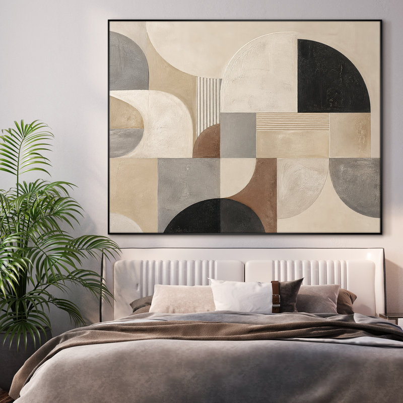 Très grand art mural imprimé sur tissu - Motif d'arche géométrique beige, décoration de salon moderne - «Assemblage requis du cadre (cadre non fini)»