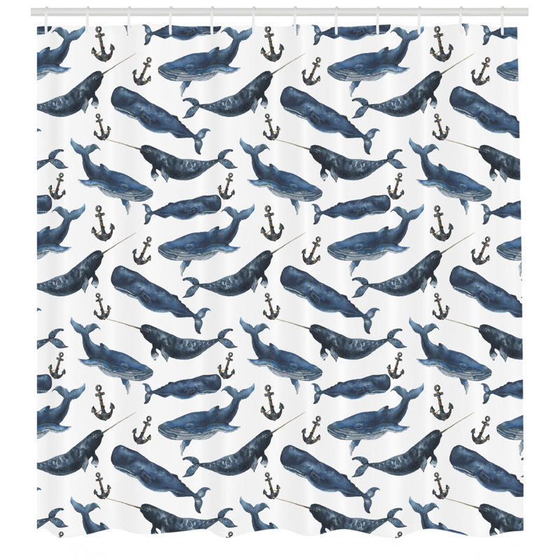 Ensemble de rideau de douche et crochets narwhal, H 70 po x l 69 po