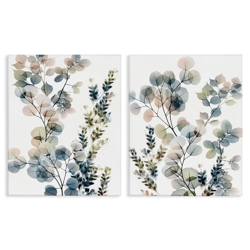 «Collage of Translucent Plants Blue Green Beige» par Albert Koetsier - ensemble de 2 reproductions d'impressions