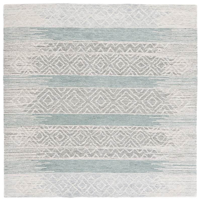 Tapis abstrait en laine / coton touffeté à la main Metro en gris naturel / gris clair, Carré 6 pi
