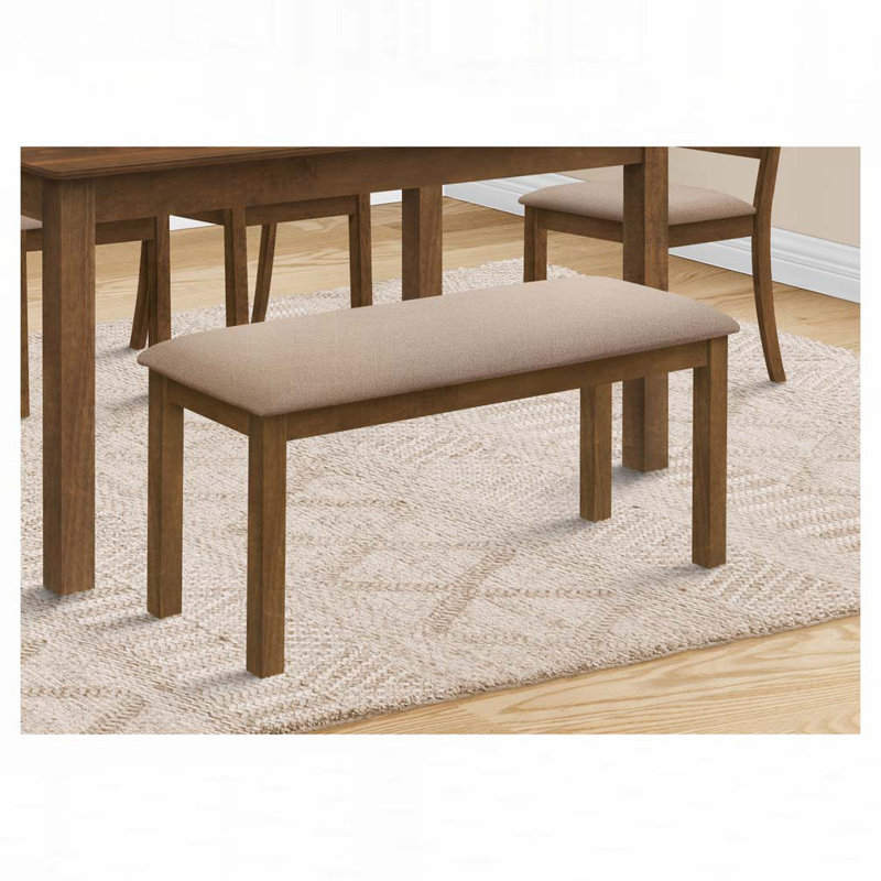 Jearldean 100% Polyester Upholstered Bench, Beige, Walnut Brown