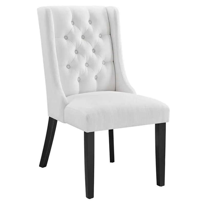 White Upholstered Leather Parsons Side Chair with Wood Frame