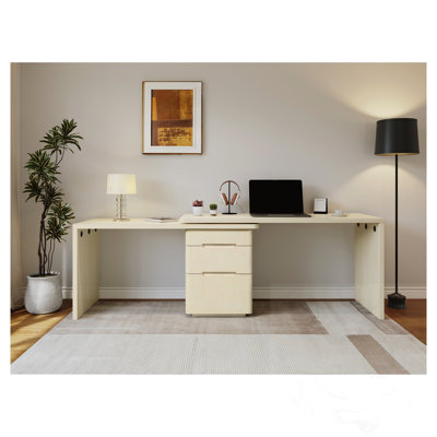 L-Shaped 360° Rotating Desk with Drawers