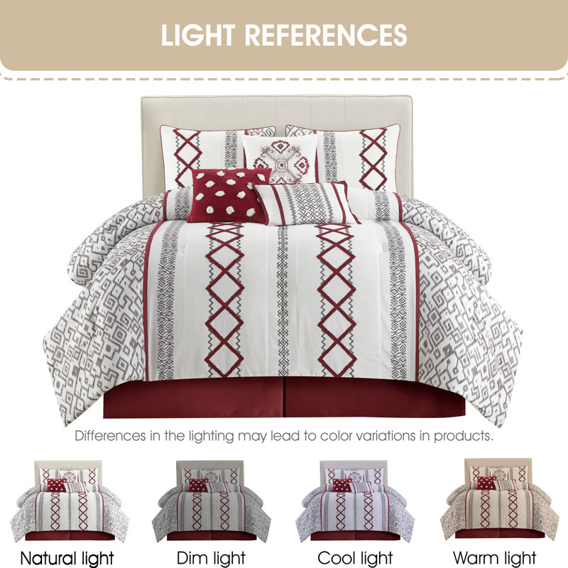 Ensemble d'édredon en microfibre 7 pièces Anthony, Édredon de très grande taille et 6 pièces suppl, Blanc /Rouge