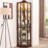 Quick - Assembly Corner Cabinet With Arched Floral Carving, Push To Open Doors, And Acrylic Back Panel Spacious Display Six Triangular Shelves, Adjustable Integrated Lighting