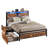 Queen Bed Frame with Charging Station, LED Light Strip, 4 Rolling Storage Drawers