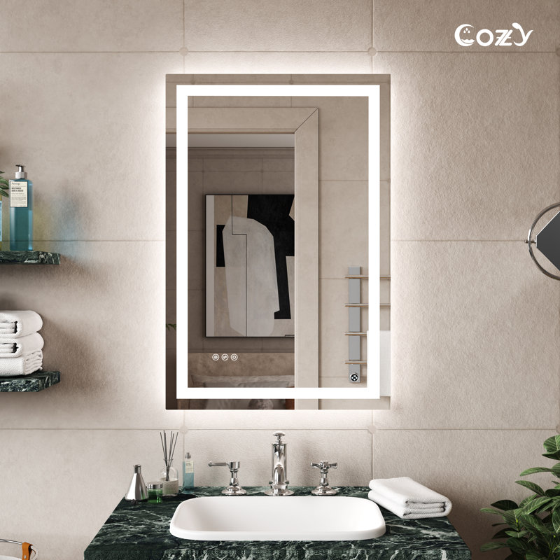 Miroir de salle de bain à DEL avec miroir de meuble-lavabo en verre trempé anti-buée à DEL avec éclairage avant et arrière