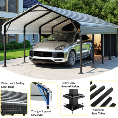 12 Ft. W X 20 Ft. D Heavy Duty Carport with Galvanized Steel Roof