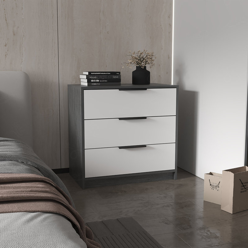 Commode 3 tiroirs, plateau supérieur, Noir / blanc