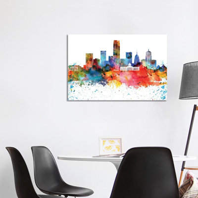 Oklahoma Colourful Watercolour Skyline by WallDecorAddict - Wrapped Canvas Painting