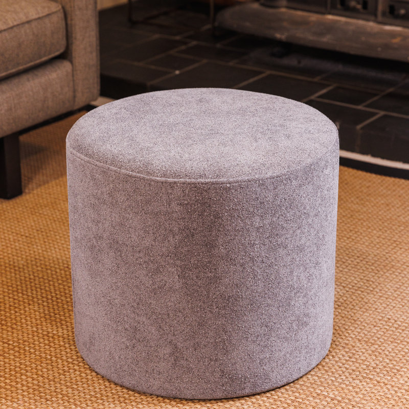 Upholstered Pouf, Light Gray Boucle