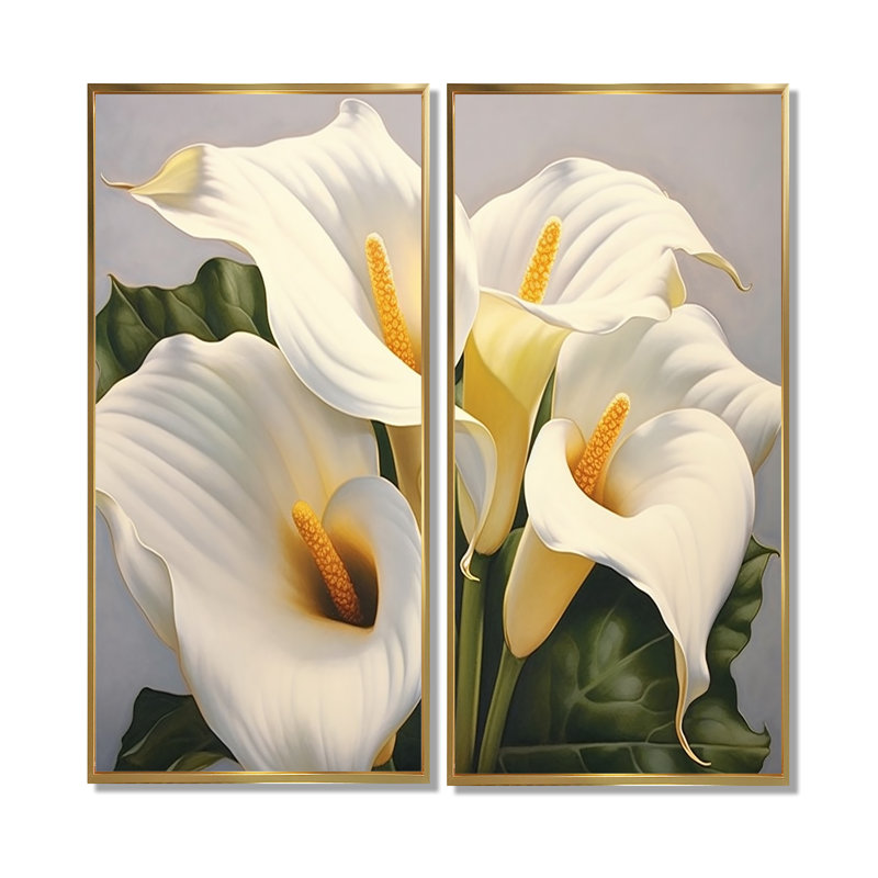 Sérénade lys blanc blanc - art mural blanc 2 panneaux, 40" H x 40" W, Impression encadrée flottante, Gold