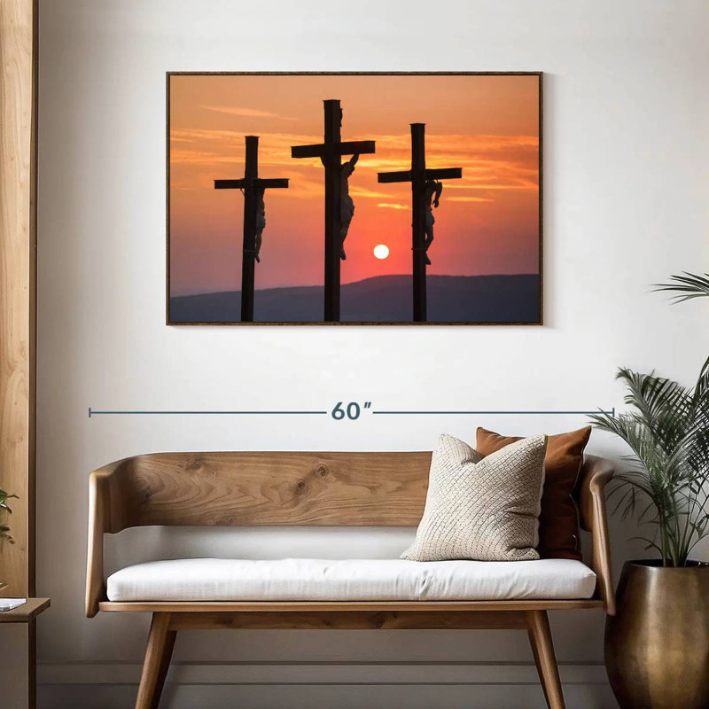 Christ crucifié, Cadre flottant noyer, 43 po x 29 po
