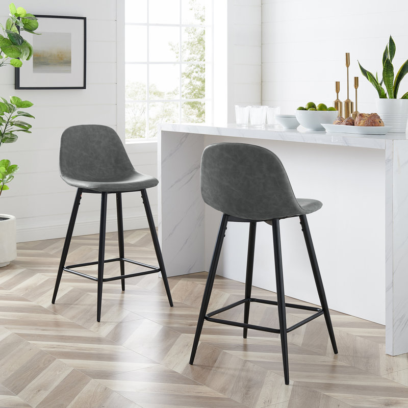 Lulu Upholstered Counter Stool with Metal Frame, Distressed Gray, Counter Stool (25.25” Seat Height)