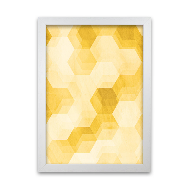 Yellow Hexagon Abstract A - Print, 59cm H x 42cm W x 3cm D, White Frame