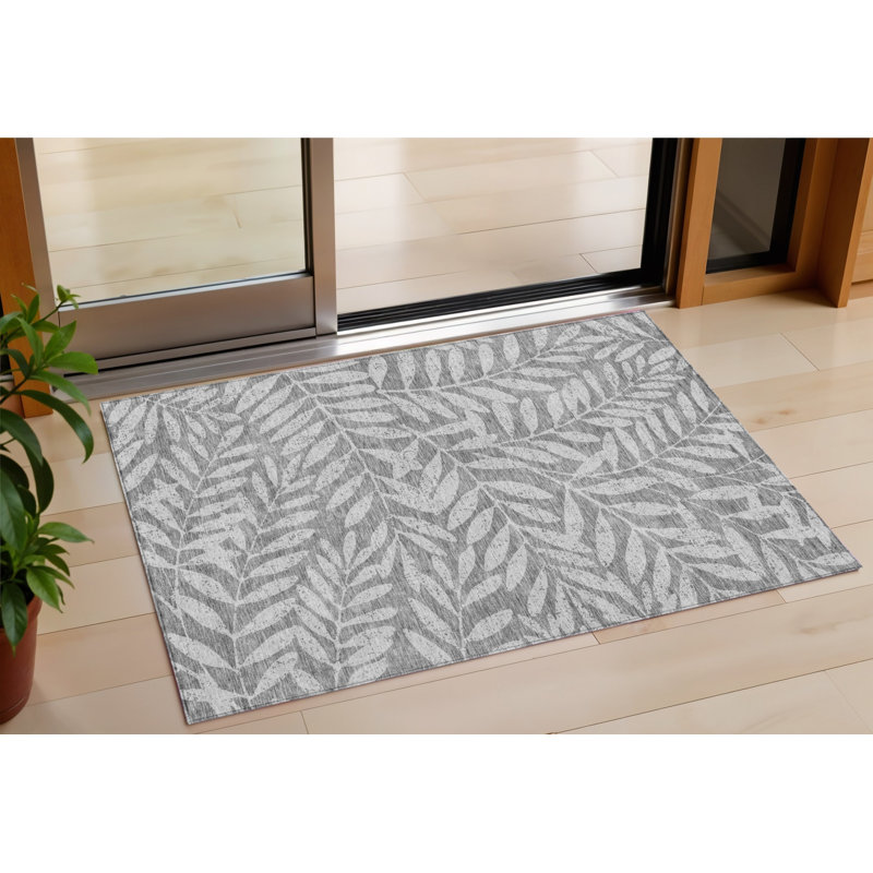 Tapis extérieur lavable floral gris et gris clair 3 pi x 5 pi