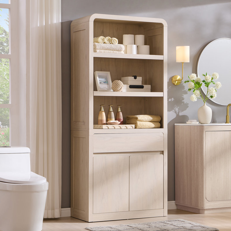 Grande armoire de rangement de 72 po avec portes et tiroir Apollo Maud, Crème