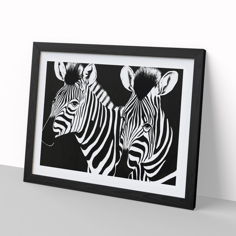Two Zebras Vol.2 1 Piece Single Picture Frame Wall Art, 34cm H x 46cm W x 2cm D, Black Framed