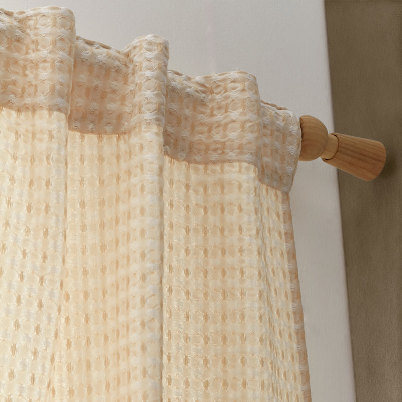 Muscat Waffle Slot Top Voile Curtain Panel Sheer Single Curtain Panel, 139.7cm Width x 229cm Drop, Beige