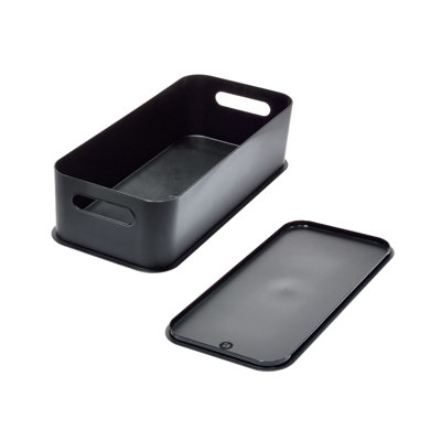iDesign Plastic Garage Eco Bin with Lid and Handles for Organization and Storage, Matte Black