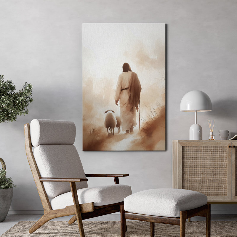 Impression sur toile «Jesus with Sheep», confession religieuse, H 48 po x l 32 po, Toile tendue, Ne s’applique pas
