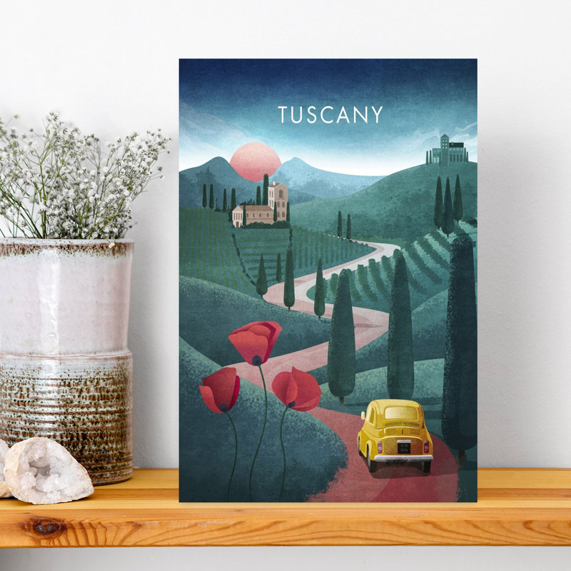 «Tuscan Dream Drive», art rétro coloré, paysage de coquelicot rétro, H 18 po x l 12 po