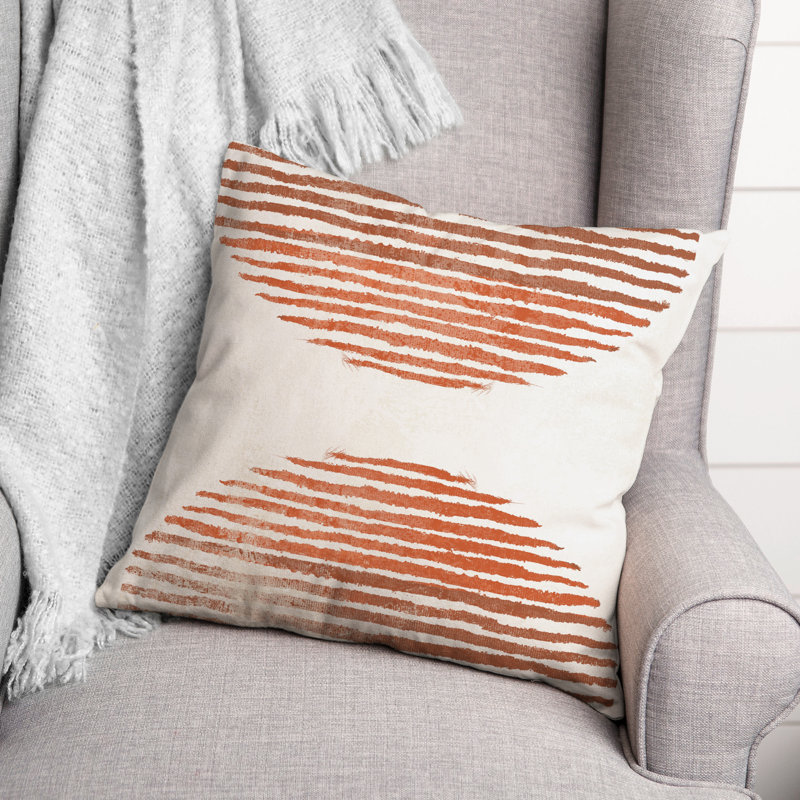 Terracotta and White Polyester Square Throw Pillow