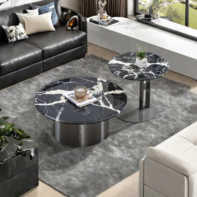 Round marble coffee table set