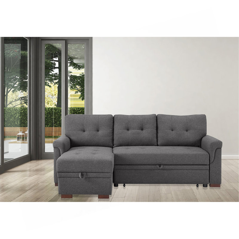 Canapé-lit modulaire réversible en lin gris foncé 84 po avec rangement Destiny