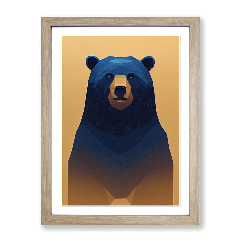 Alert Bear - Single Picture Frame Painting, Oak Framed, 64cm H x 46cm W x 2cm D