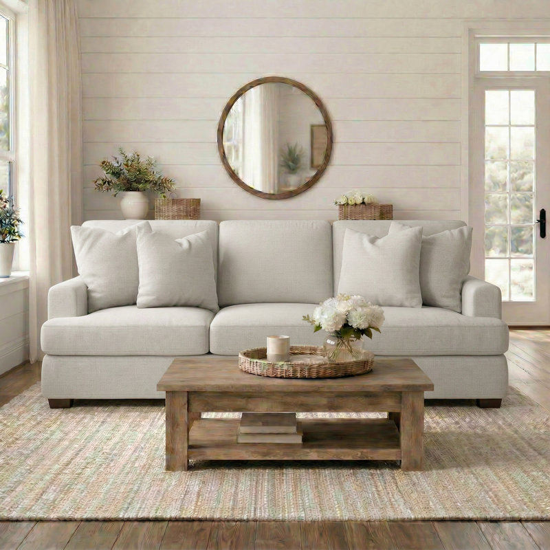 Emilio Upholstered 90'' Sofa, Drusky Ivory Sustain® Basketweave