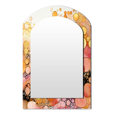 Escape To Serenity Vintage Pink Gold Watercolor II - Geometric Asymmetrical Decorative Wall Mirror, Gold Arch Large Mirror, Printed Metal Art
