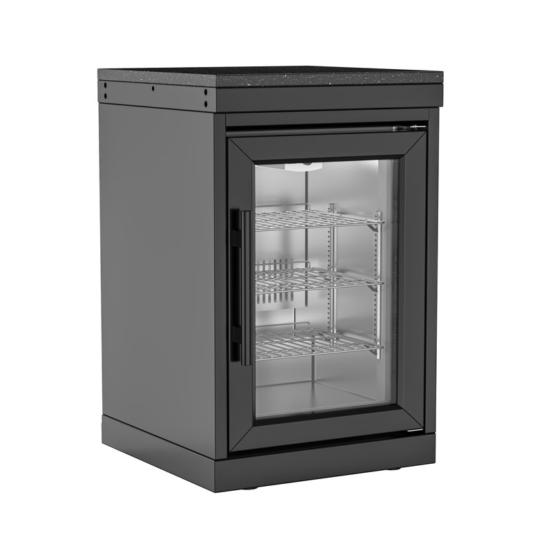 Armoire de réfrigérateur d'extérieur en acier inoxydable avec comptoir en quartz blanc, roues, porte simple, 2,4 pi³ Pi. Capacité