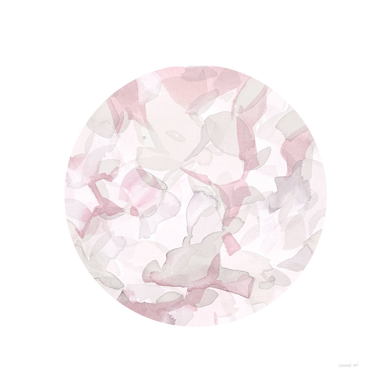 Leafy Abstract Circle II - rosé - imprimé, Non, Cadre flottant noir, H 12 po x l 12 po x P 1,25 po